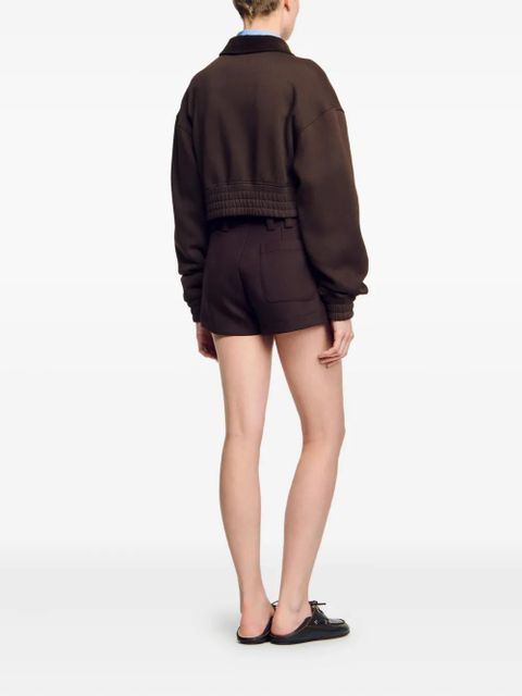 SANDRO zip-up embroidered sweatshirt - Brown