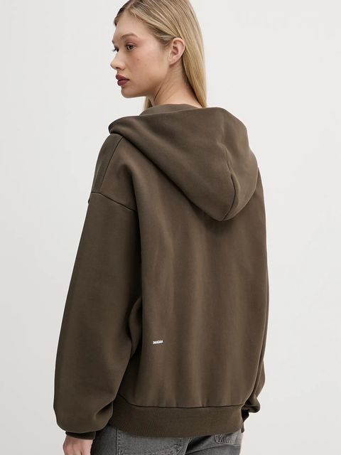 Pangaia bluza bawełniana kolor brązowy z kapturem gładka 10002310