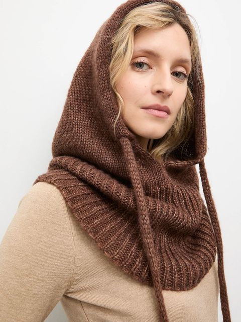 Answear.LAB kaptur z wełną merino kolor brązowy