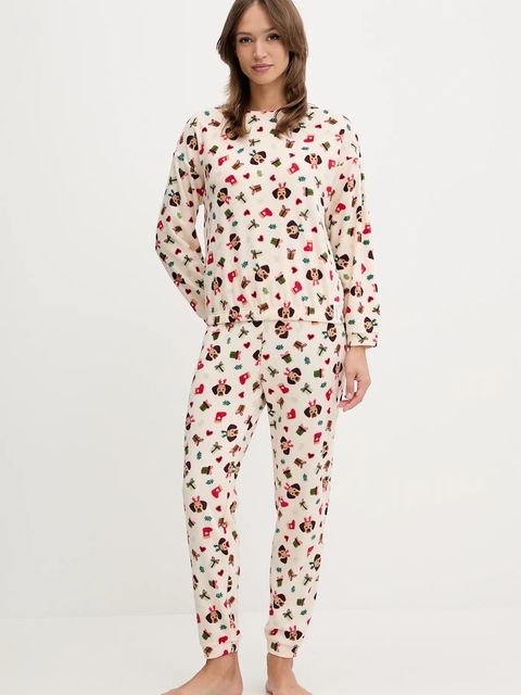 United Colors of Benetton longsleeve piżamowy damska kolor beżowy 39EZ3M087 - zdjęcie produktu nr 2