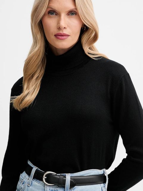 Calvin Klein sweter z dodatkiem wełny damski kolor czarny lekki z golfem LV044D371G