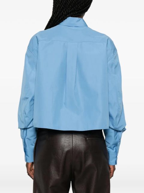 LOEWE Anagram-embroidered gathered-sleeve shirt - Blue
