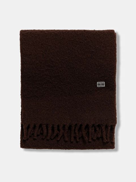 Tommy Jeans szalik z dodatkiem wełny damski kolor brązowy gładki AW0AW17903 - zdjęcie produktu nr 2