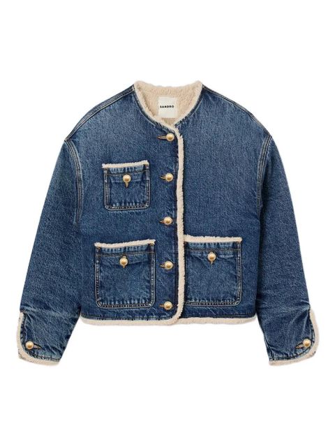 SANDRO shearling-trimmed denim jacket - Blue - zdjęcie produktu nr 1