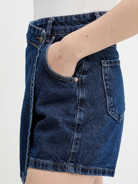 Answear.LAB szorty jeansowe damskie kolor granatowy gładkie high waist