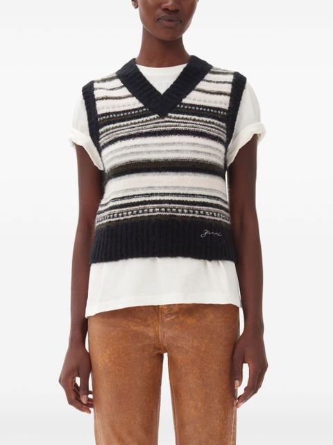 GANNI v-neck sleeveless knitted top - Black