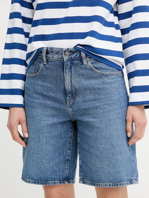 G-Star szorty jeansowe damskie kolor niebieski gładkie high waist D26268-D436 - zdjęcie produktu nr 1