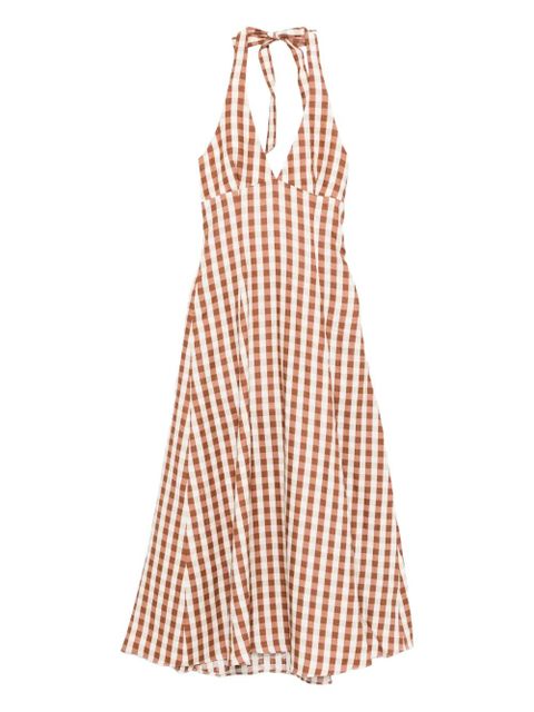 Faithfull the Brand gingham halterneck midi dress - Brown - zdjęcie produktu nr 1