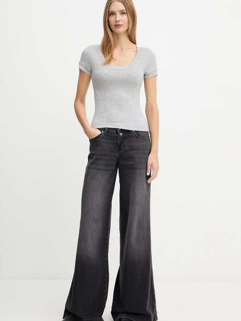 Guess t-shirt z domieszką jedwabiu TINA kolor szary W5YP11 KCNH2 - zdjęcie produktu nr 2