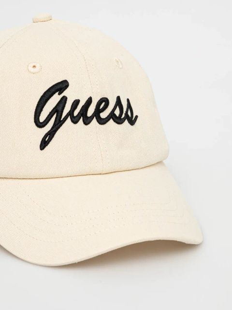 Guess czapka z daszkiem bawełniana damska kolor beżowy z aplikacją V5GZ00 WFKN0