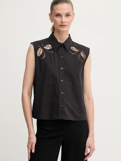 Dkny koszula bawełniana damska kolor czarny regular z kołnierzykiem klasycznym P5DM0B45 - zdjęcie produktu nr 1