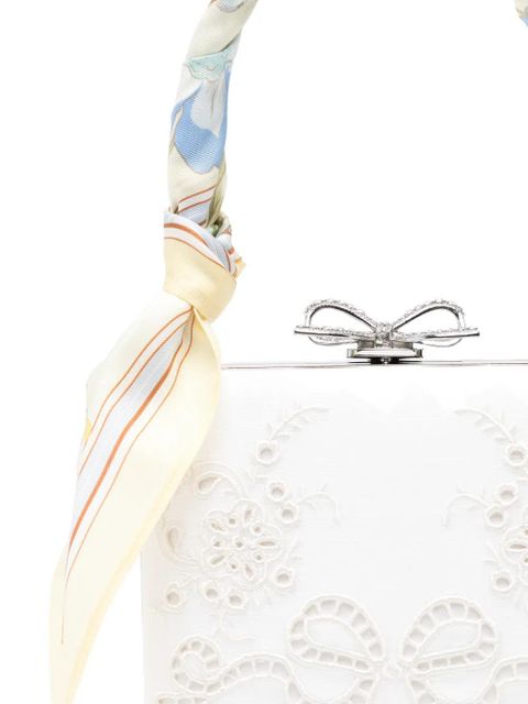 Self-Portrait bow-detail clutch bag - White