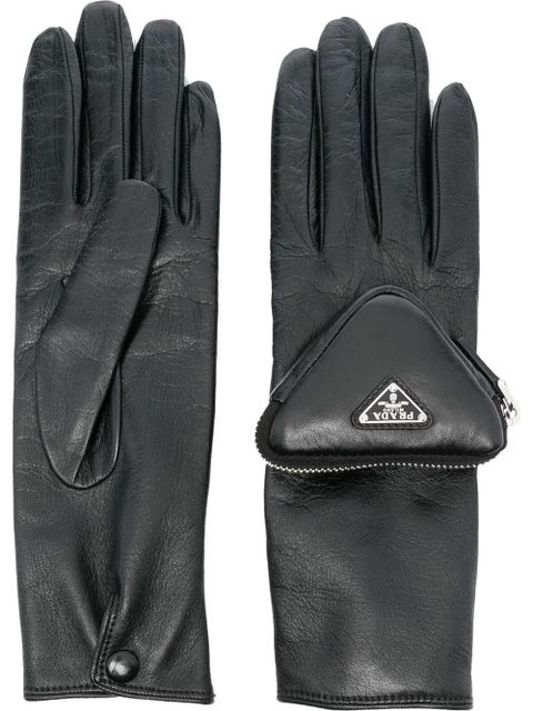 Prada zip-pocket leather gloves - Black - zdjęcie produktu nr 1