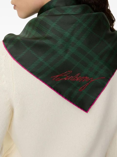 Burberry check crystal-embellishment silk scarf - Green