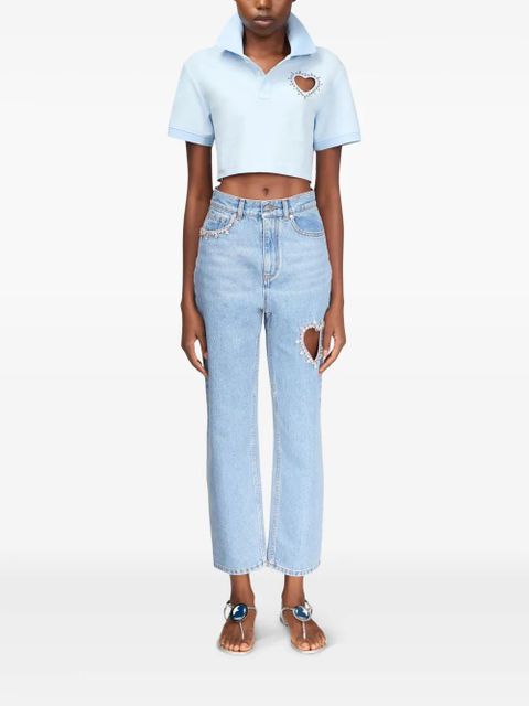AREA crystal-embellished cropped polo - Blue
