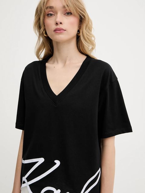 Karl Lagerfeld t-shirt bawełniany damski kolor czarny A2W17104