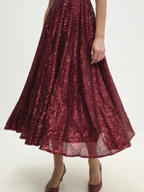 Answear.LAB sukienka kolor bordowy maxi rozkloszowana