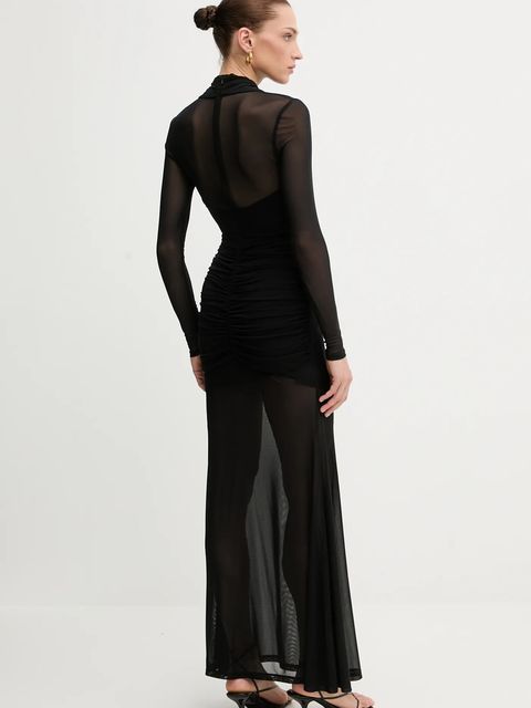 Bardot sukienka kolor czarny maxi dopasowana 59987DB