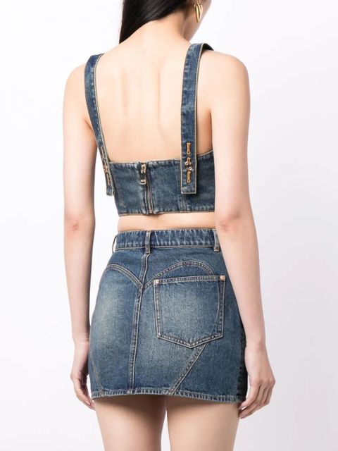 AREA Claw Cup crystal-embellished denim bustier - Blue