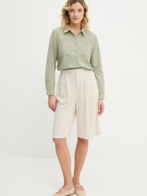 Answear.LAB szorty lniane damskie kolor beżowy gładkie high waist - zdjęcie produktu nr 2