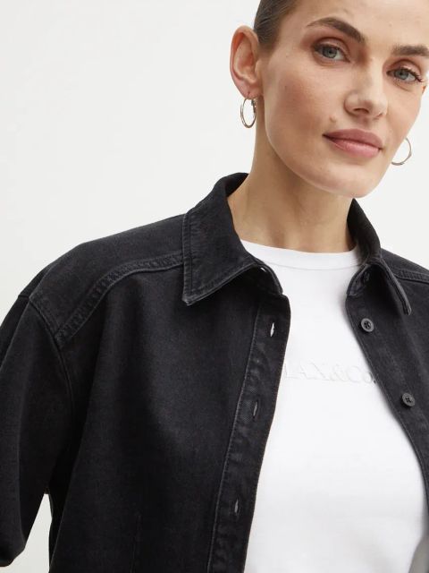 Ivy Oak koszula jeansowa damska kolor czarny regular z kołnierzykiem klasycznym IO112343