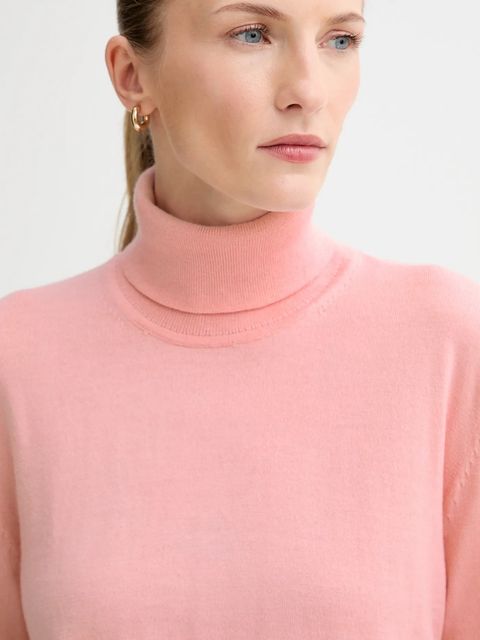 Calvin Klein sweter z dodatkiem wełny damski kolor różowy lekki z golfem LV044D371G