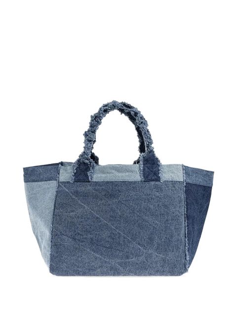 GANNI patchwork frayed-edge tote bag - Blue