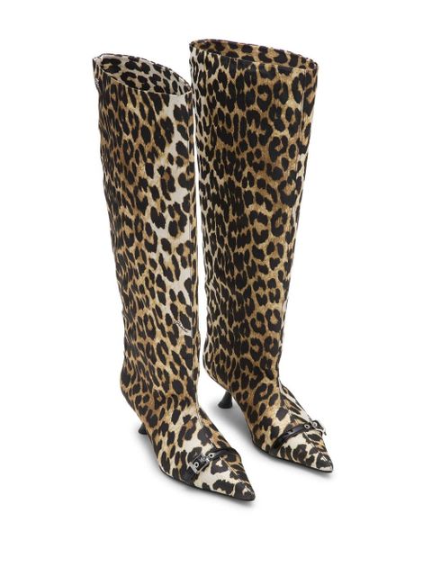 GANNI leopard-print satin knee-length boots - Brown - zdjęcie produktu nr 2