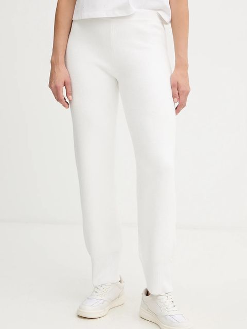 Twinset spodnie dresowe z domieszką wełny damskie kolor biały gładkie 252LL3EBB