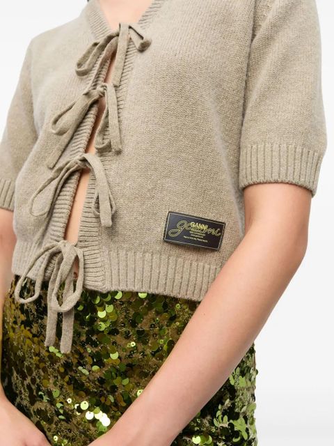 GANNI lace-up cardigan - Neutrals