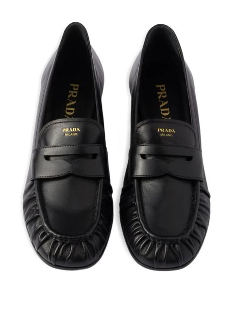 Prada pleated leather loafers - Black