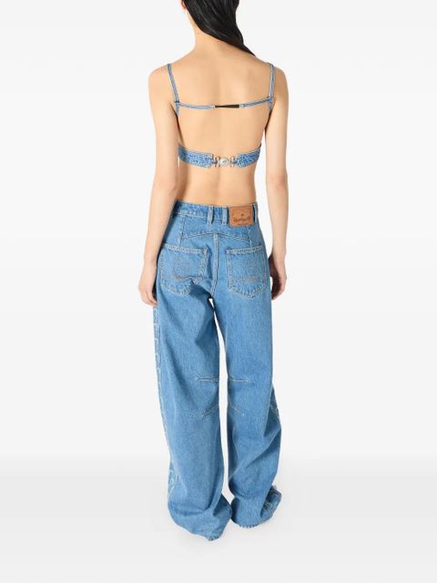 Marine Serre Moon cutout denim top - Blue