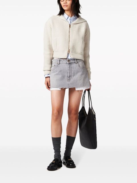 Miu Miu logo-embroidered denim miniskirt - Grey