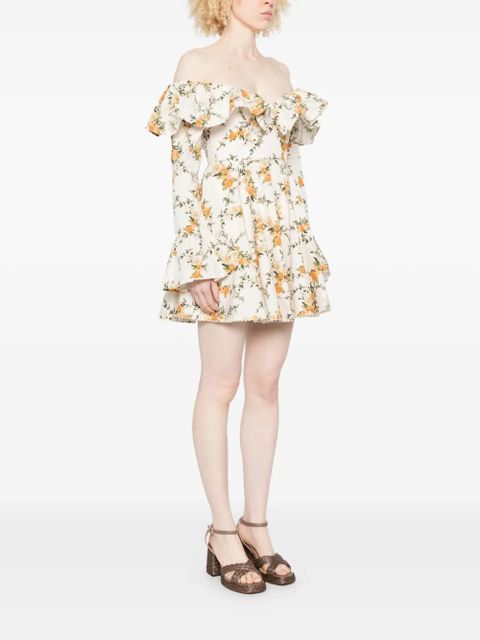 Agua By Agua Bendita ruffled floral-print mini dress - Neutrals