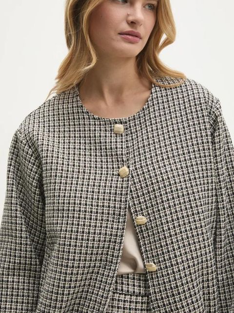 Answear.LAB marynarka kolor beżowy jednorzędowa wzorzysta