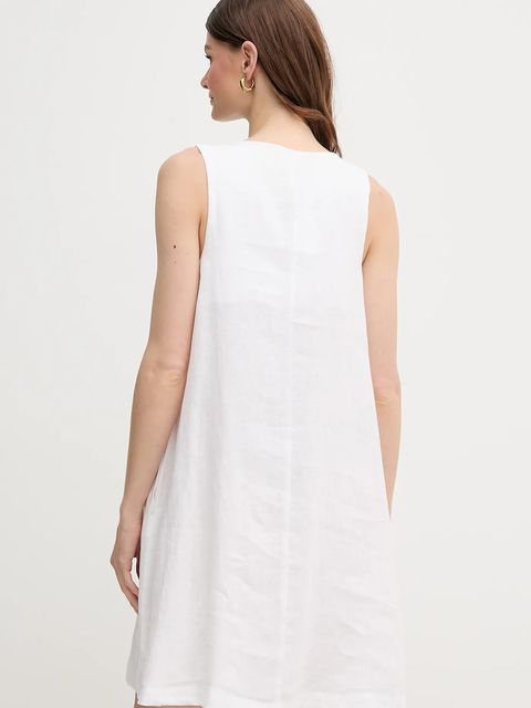 United Colors of Benetton sukienka lniana kolor biały mini rozkloszowana 4AGHDV0AX