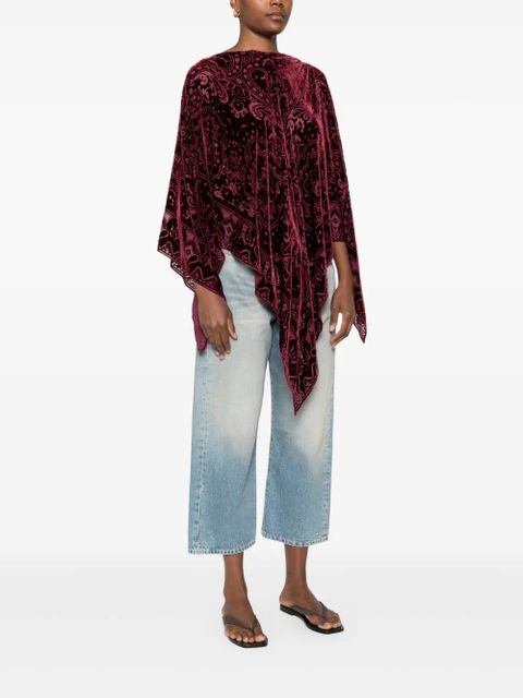 ETRO paisley-pattern velvet poncho - Red