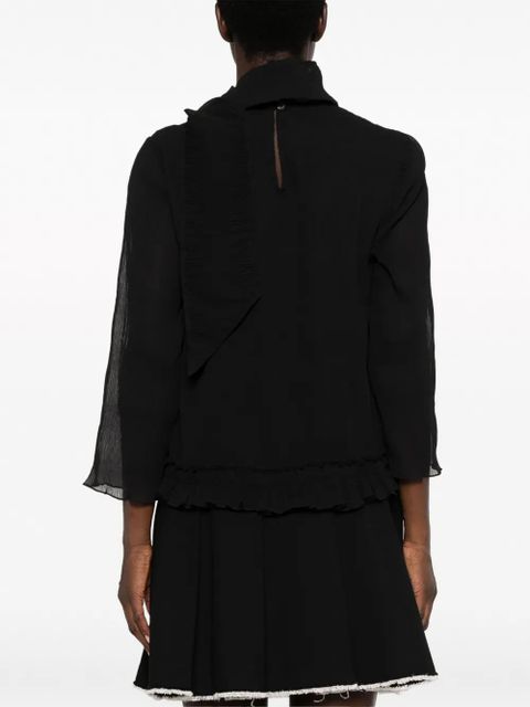 GANNI detachable-scarf plissé-effect blouse - Black