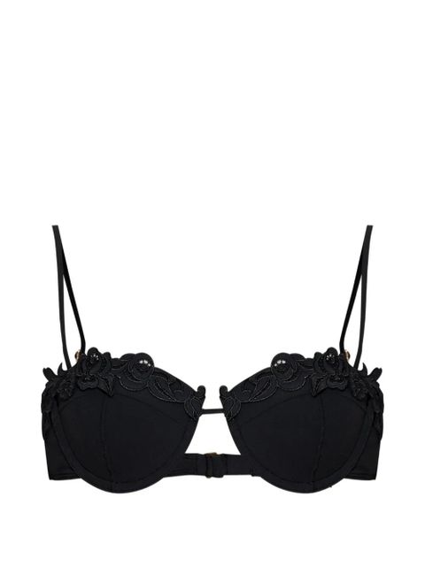 Cult Gaia Greta flower-embroidered bikini top - Black - zdjęcie produktu nr 1