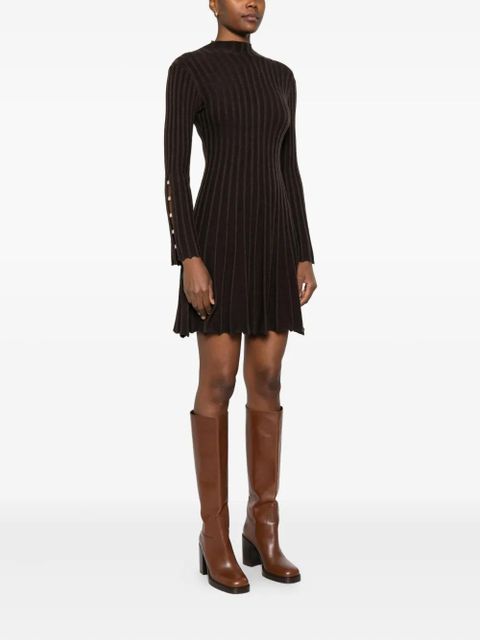 Maje Raffie ribbed-knit bell-sleeve dress - Brown