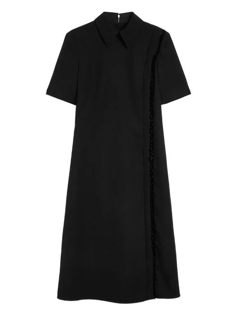 Jil Sander pointed collar ruffle wool gabardine dress - Black - zdjęcie produktu nr 1