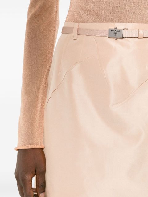 Prada logo-buckle straight faille skirt - Neutrals
