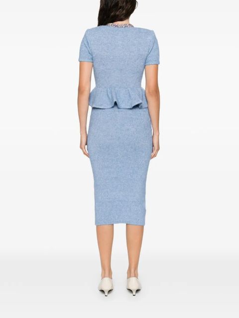 Self-Portrait peplum knitted midi resses - Blue