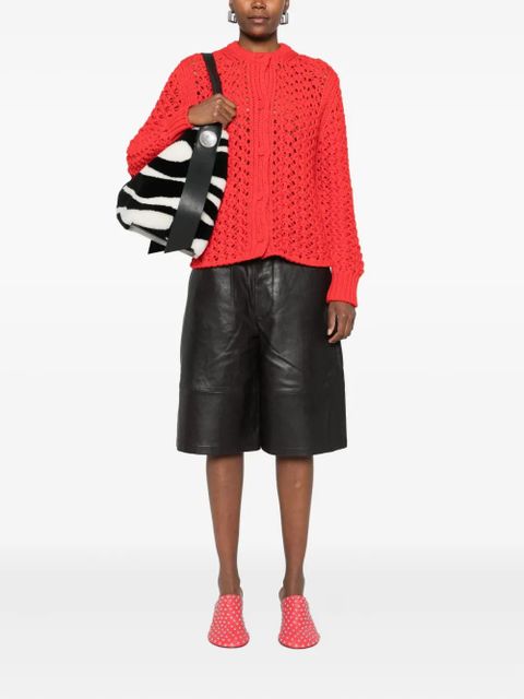 Jil Sander open-knit buttoned-up cardigan - Red