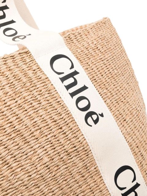 Chloé large Woody logo tote bag - Neutrals