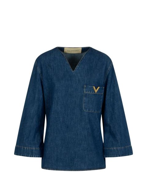 Valentino Garavani V-neck logo-plaque blouse - Blue - zdjęcie produktu nr 1