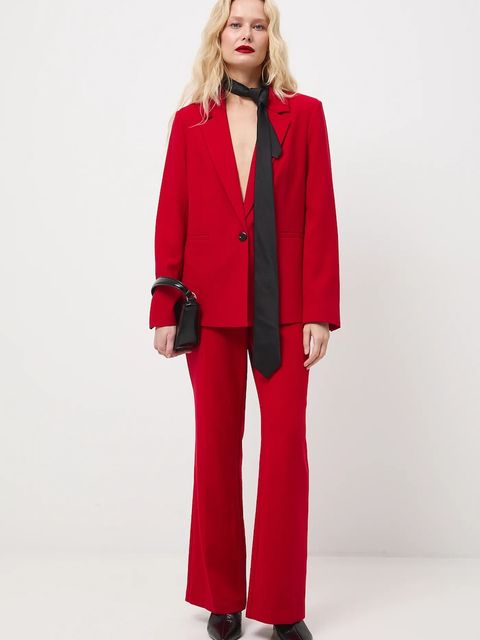 Medicine spodnie damskie kolor czerwony szerokie medium waist