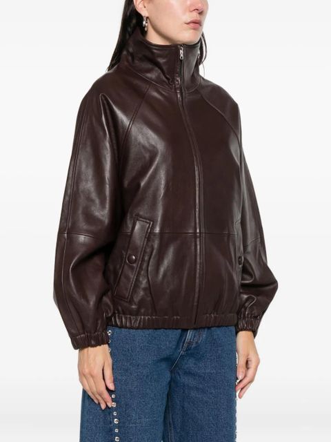SANDRO zip lambskin leather jacket - Brown