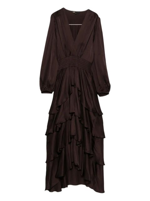 Maje V-neck ruffled dress - Brown