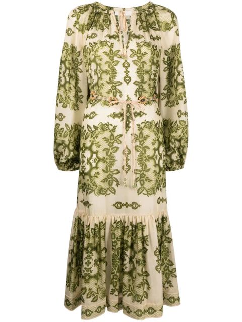 ZIMMERMANN Raie floral-print belted dress - Green - zdjęcie produktu nr 1